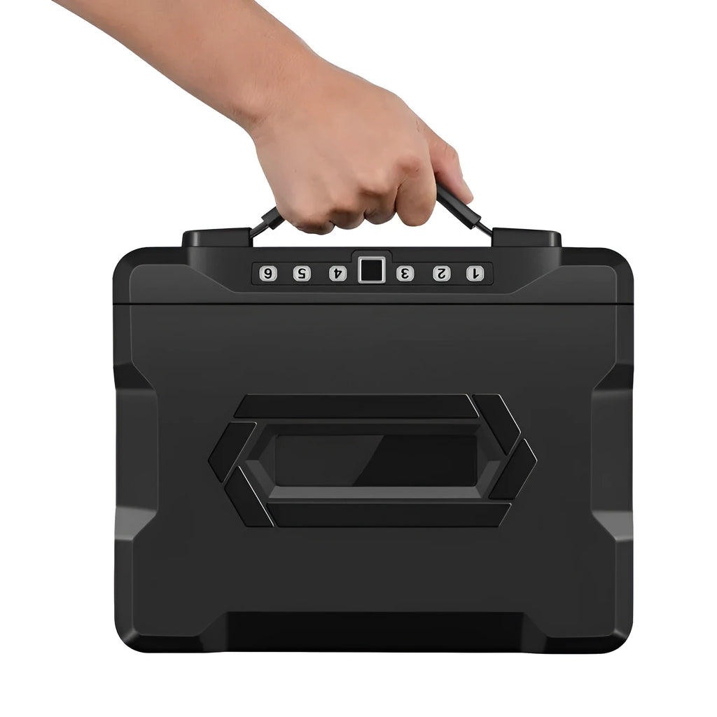 Portable small steel safe box with mechanical combination lock for valuables storage