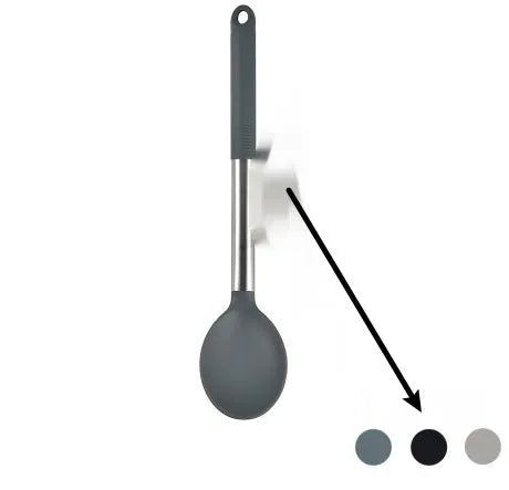 12 piece silicone kitchenware set with rotating storage bucket containing ladle spatula and clips