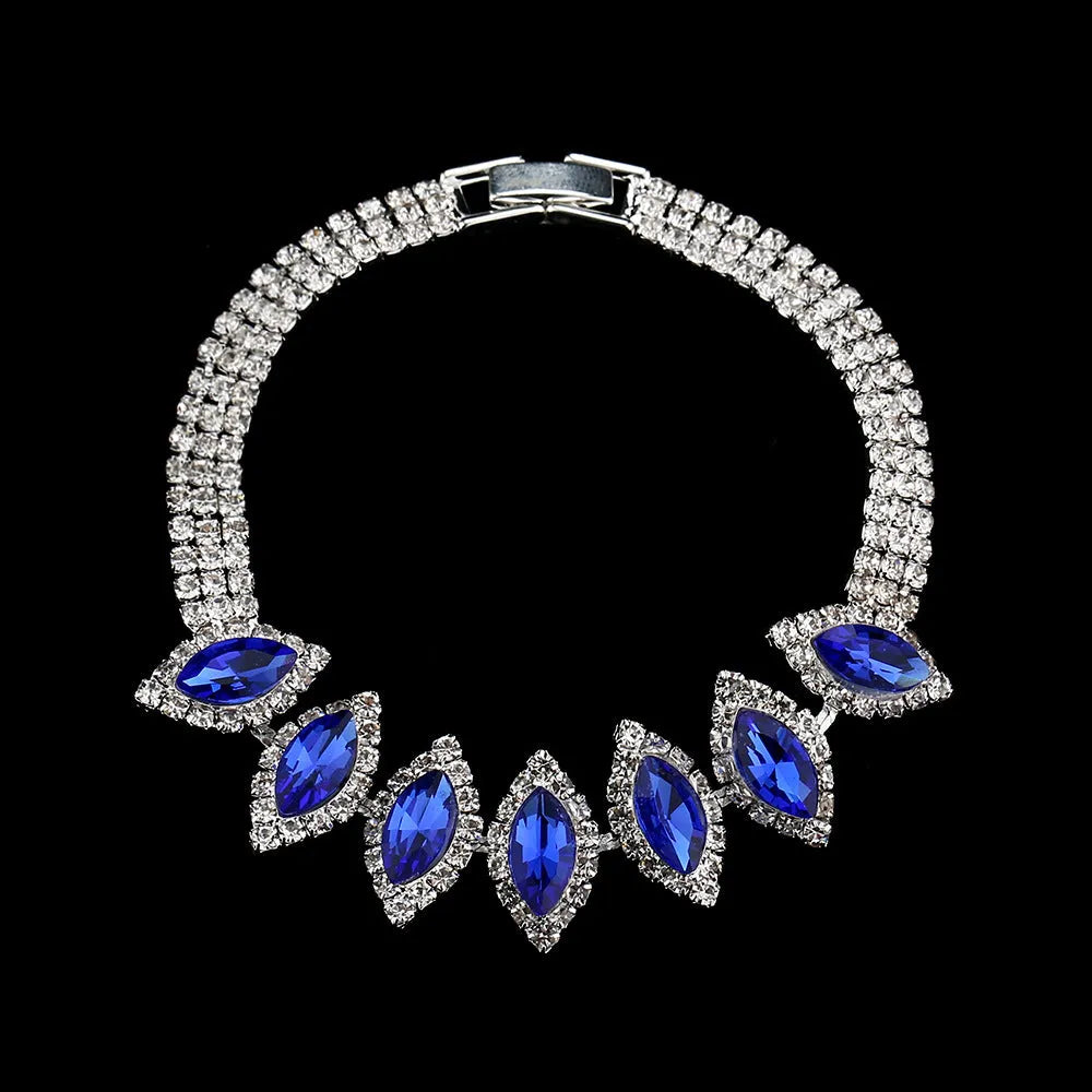 Bridal white crystal floral jewelry set on copper with electroplated finish