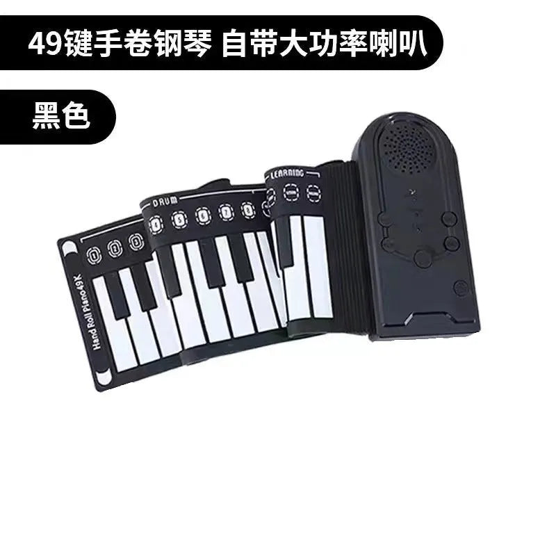 49 key portable folding electronic keyboard in pearl white with silicone keyboard surface and built-in speaker