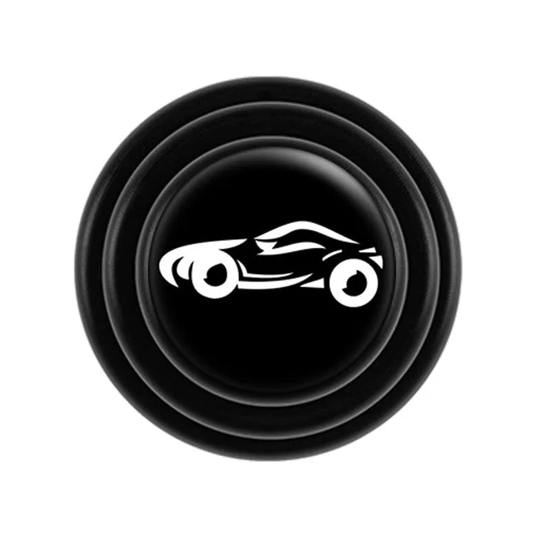 Black and white silicone car door shock pads showing 20mm size and adhesive backing.