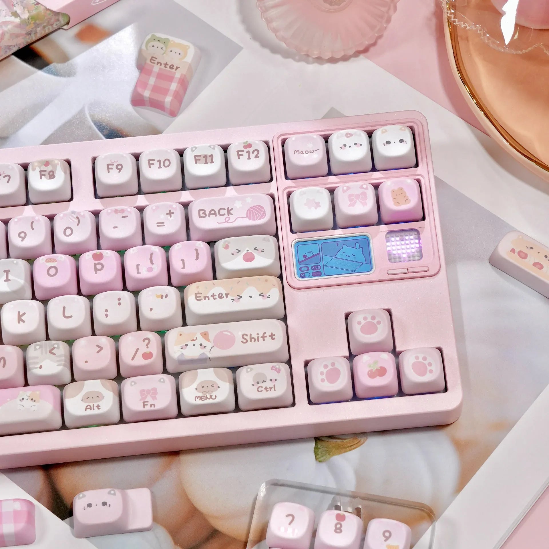 Pink cartoon design MOA height mechanical keyboard keycaps with five-sided sublimation printing