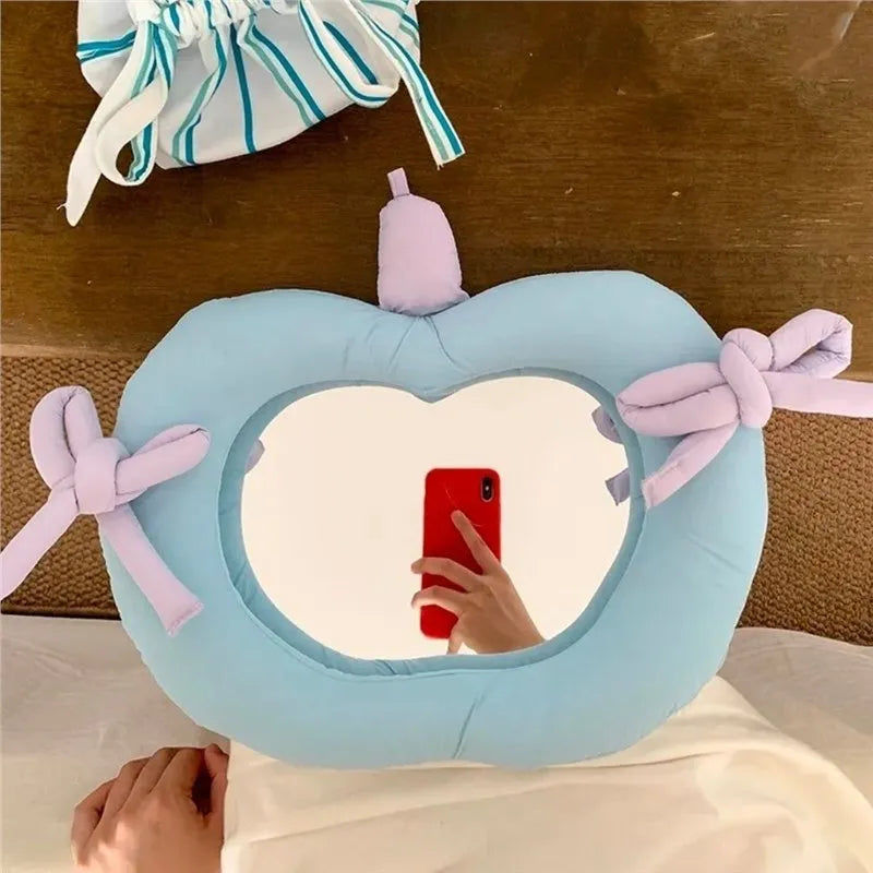 INS Korean-style cotton-filled fabric pillow wall mirror in Apple colour with aluminium lens
