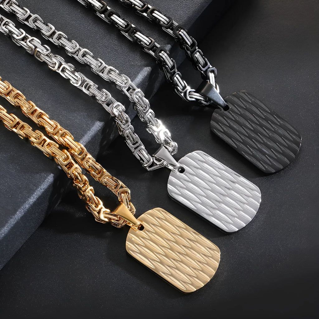 Titanium steel men's water ripple pendant necklace emperor chain gold silver black 51-60cm front view
