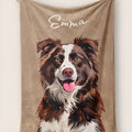 Custom flannel blanket with dog pattern cartoon design, available in 125x150 cm and 150x200 cm sizes.
