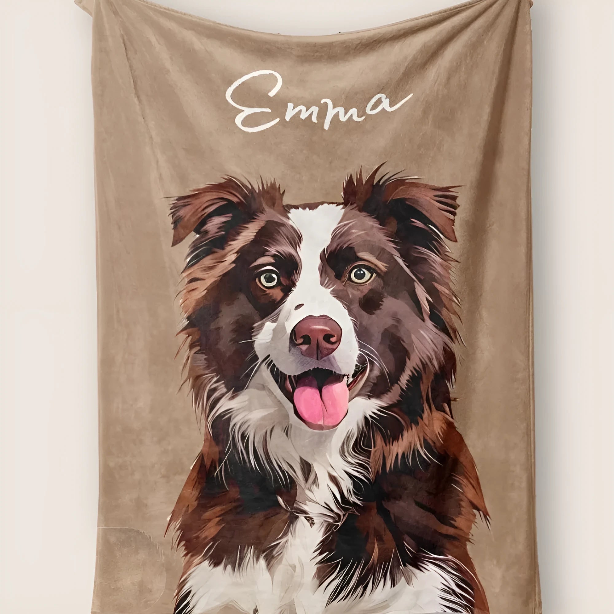 Custom flannel blanket with dog pattern cartoon design, available in 125x150 cm and 150x200 cm sizes.