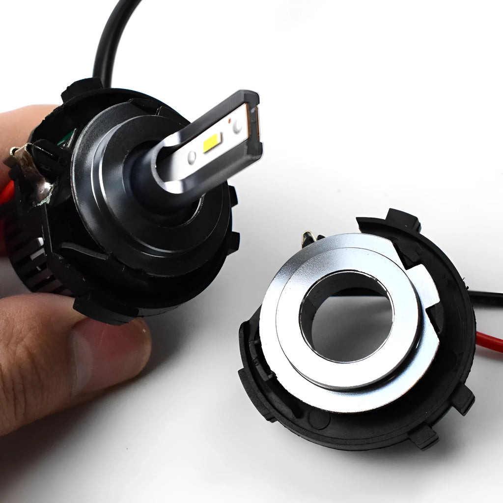 Black H7 LED headlight adapter bracket for Volkswagen Golf Jetta GTI models with copper wiring