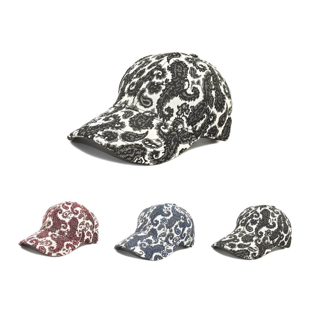 Men and women polyester baseball cap with paisley print dome crown size M 56-58cm blue