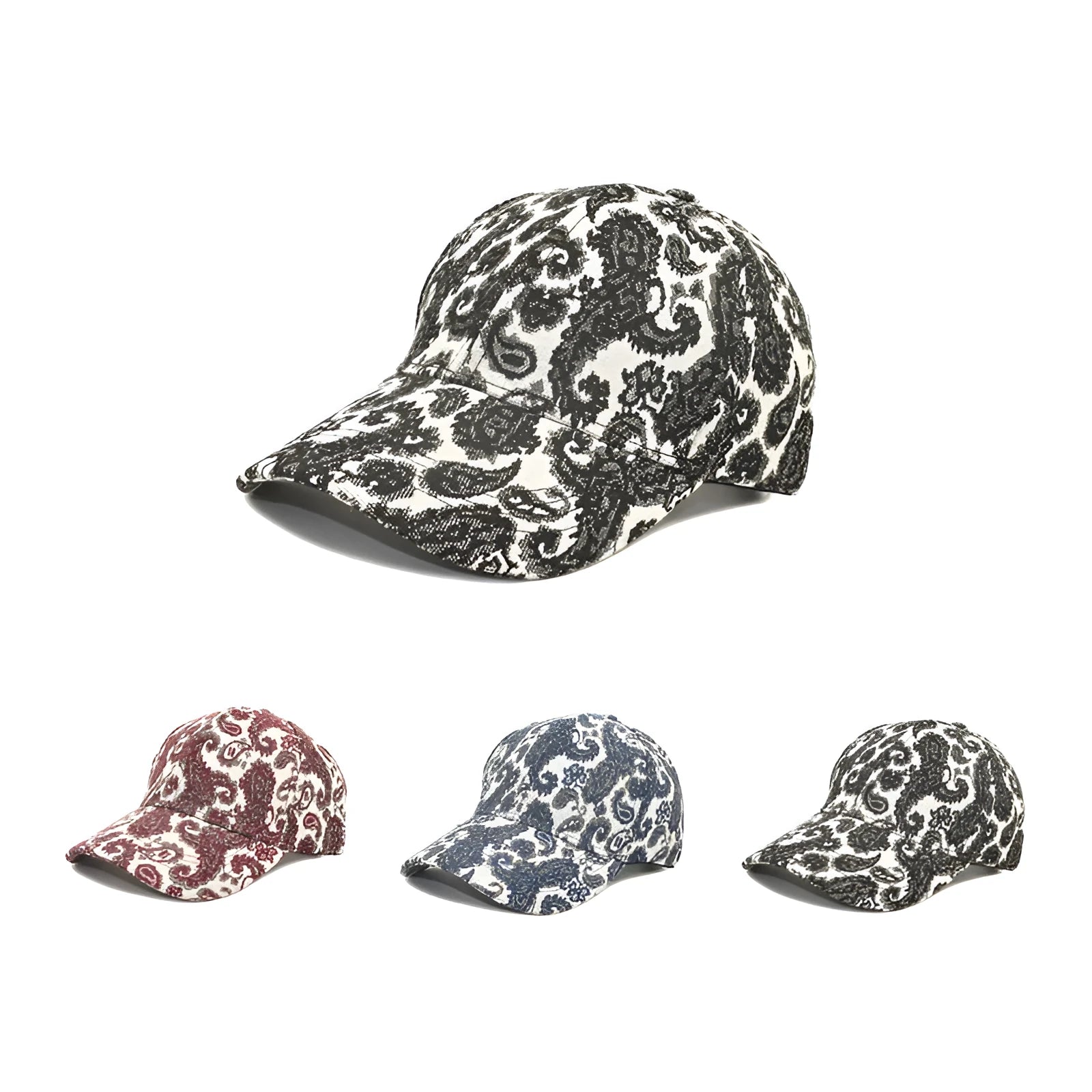 Men and women polyester baseball cap with paisley print dome crown size M 56-58cm blue
