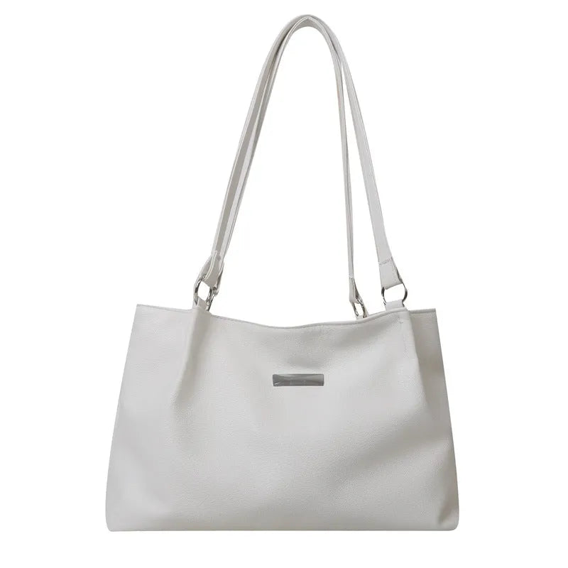 Women's large capacity PU tote shoulder bag in horizontal square shape with double straps, available in four colours