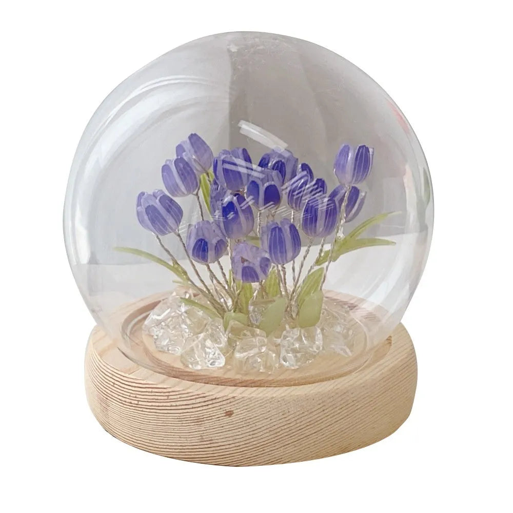 LED tulip artificial flower small night lamp battery-powered 1W pink DIY material package