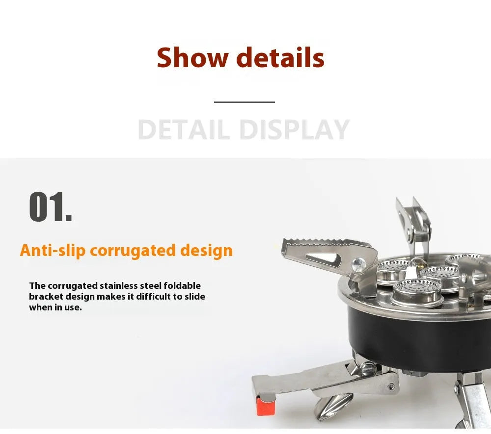 Silver portable split camping stove with stainless steel construction and 100cm hose