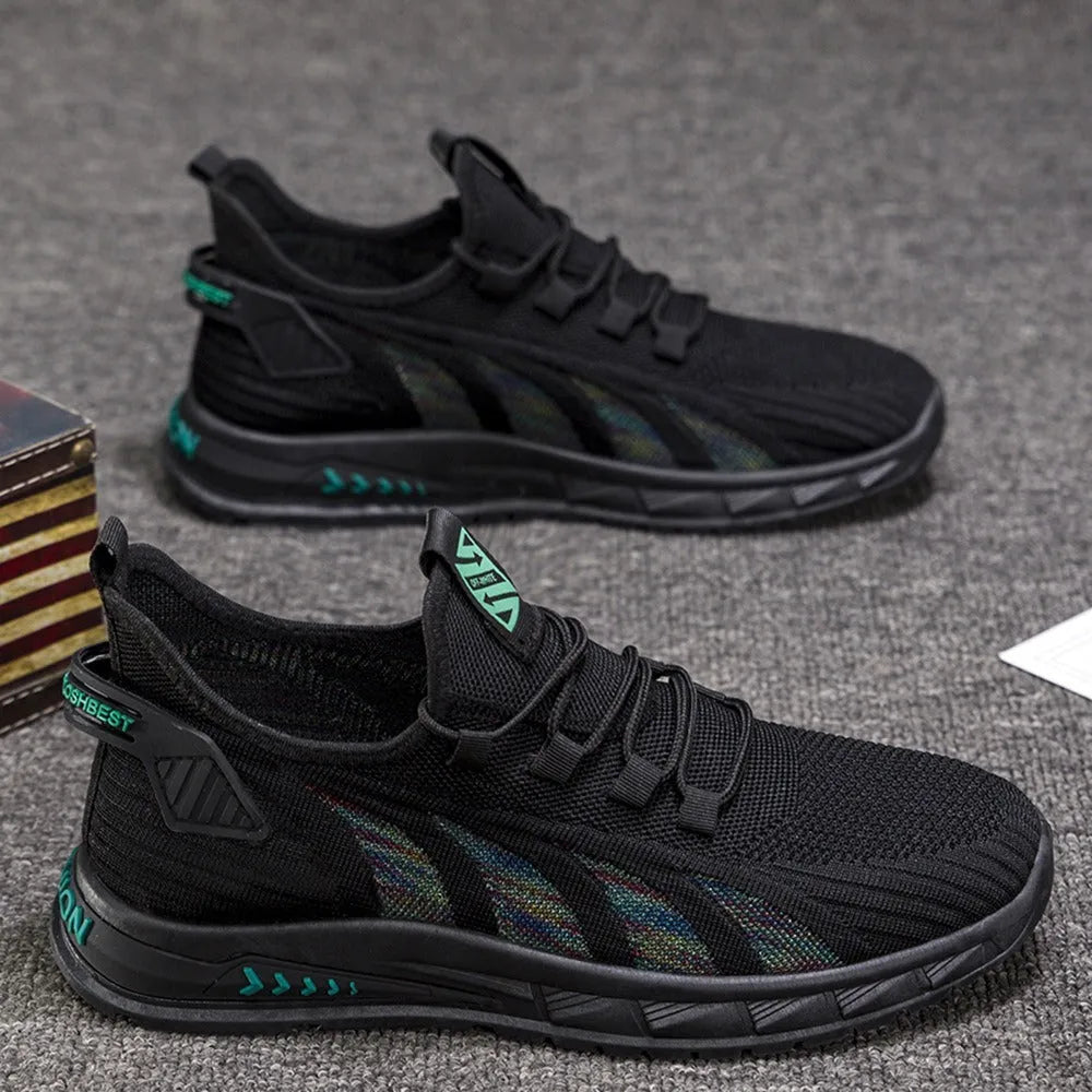 Summer mesh lightweight fat foot student leisure sneakers with stripe pattern, low top, flat heel, breathable upper