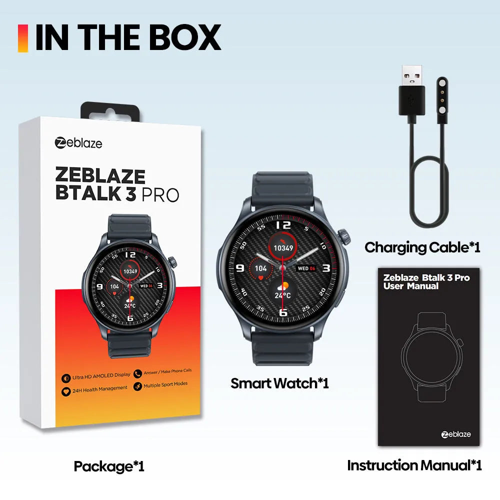 Btalk 3 Pro smart watch with AMOLED display and touch button in gray colour