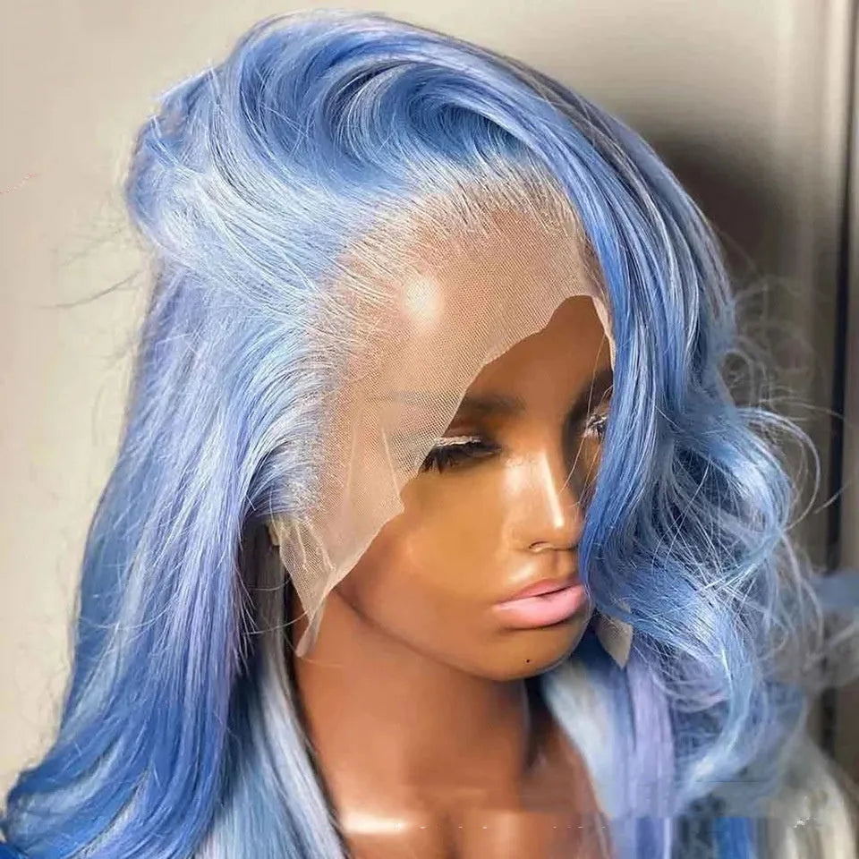 Body wave textured human hair lace front wig with 13x4 frontal closure on a model.