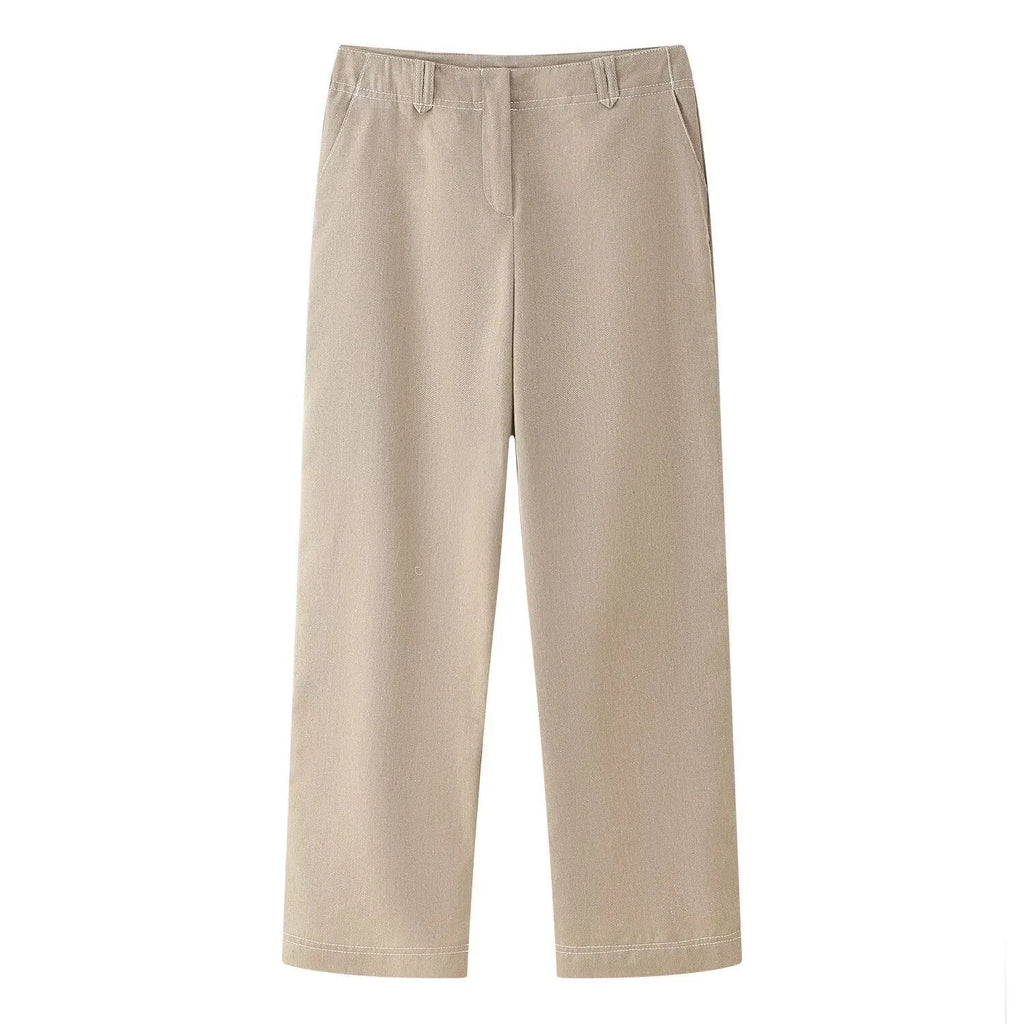 Women's summer casual suit with herringbone pattern embroidery on long sleeve coat and straight-leg trousers
