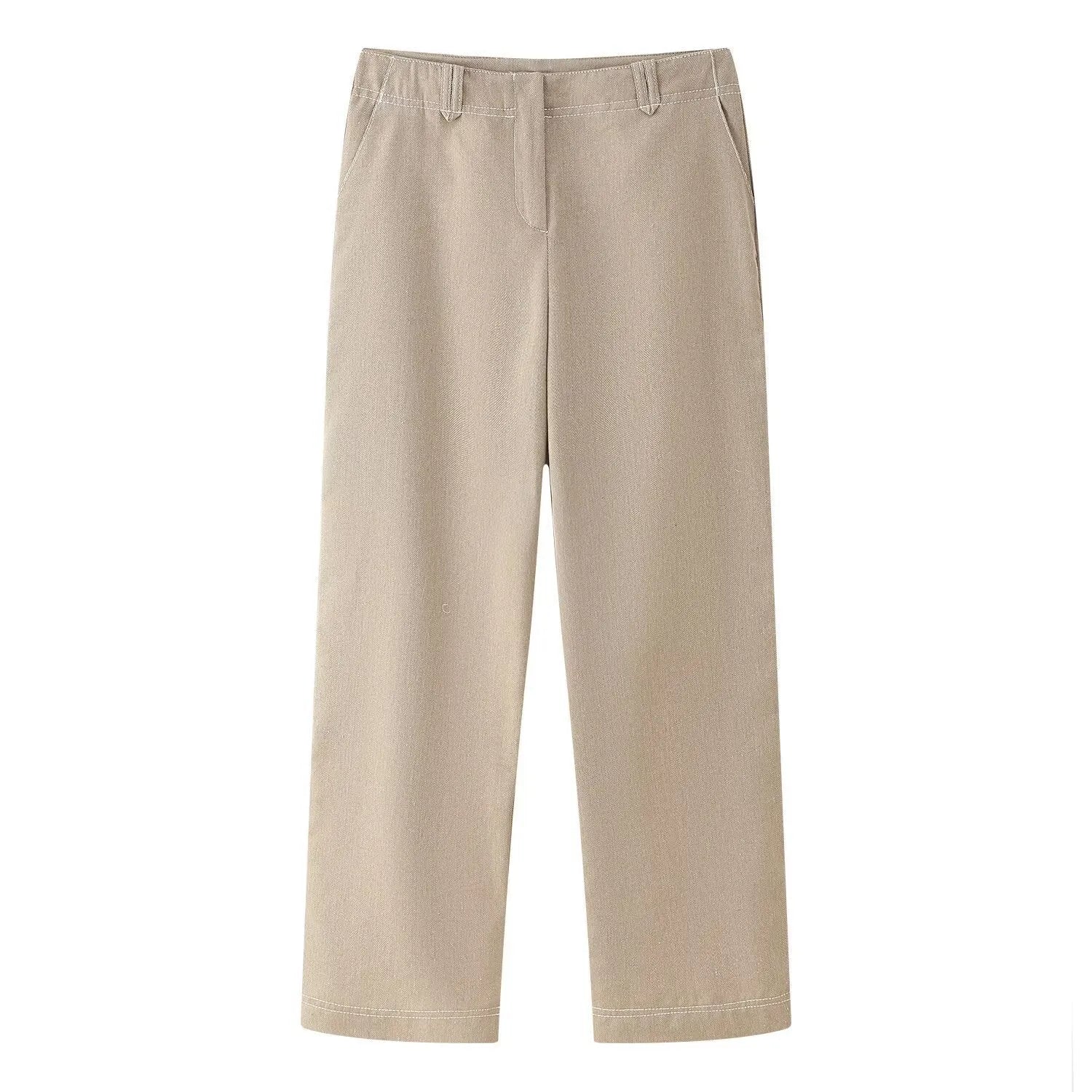 Women's summer casual suit with herringbone pattern embroidery on long sleeve coat and straight-leg trousers
