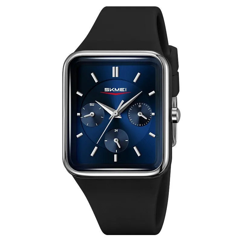 Multi-functional square silicone waterproof watch for girls in white rose gold on a light background