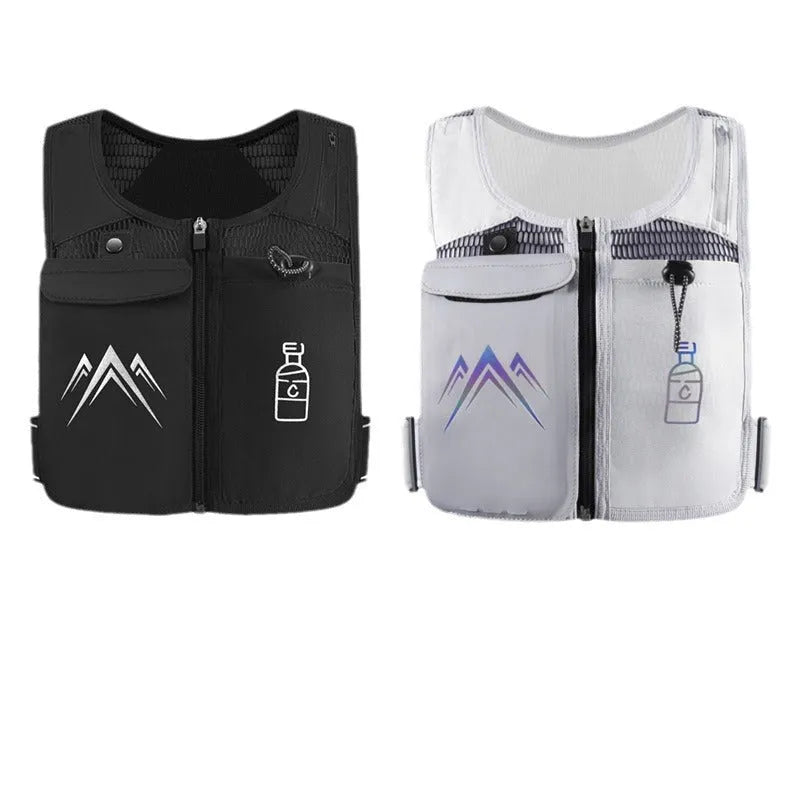 Breathable mesh running vest with integrated mobile phone pouch for outdoor sports