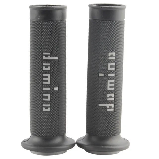 Non-slip rubber motorcycle handle grips in black with 22mm and 24mm inner diameters