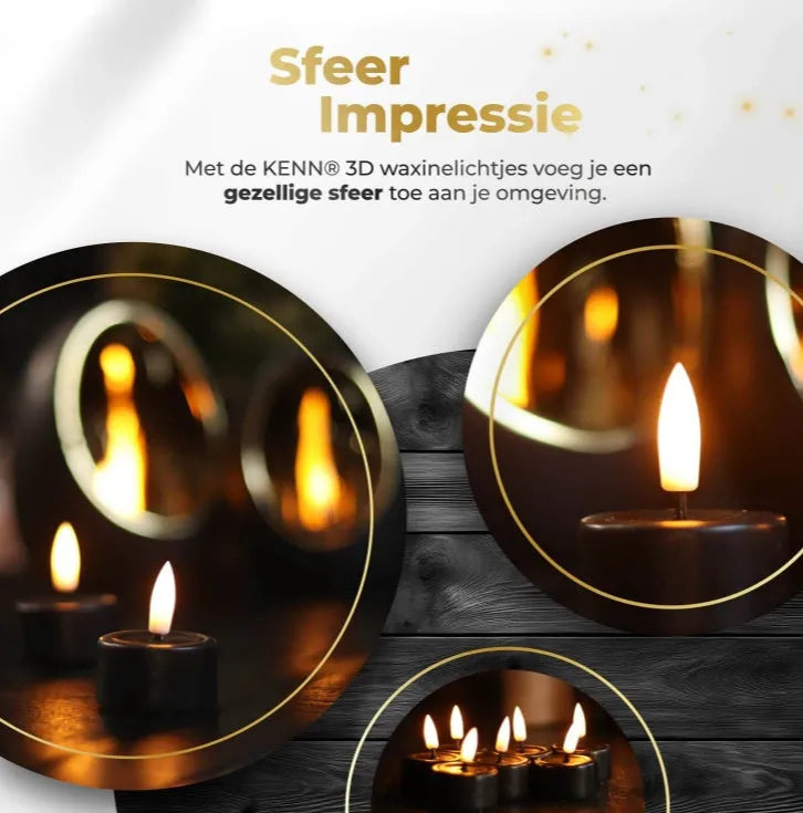 Four black LED tealight candles with flickering flame effect, shown from above.