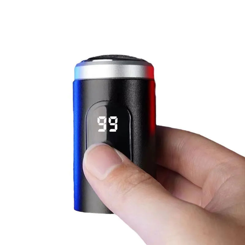 Black mini USB rechargeable electric shaver with cleaning brush and protective cover