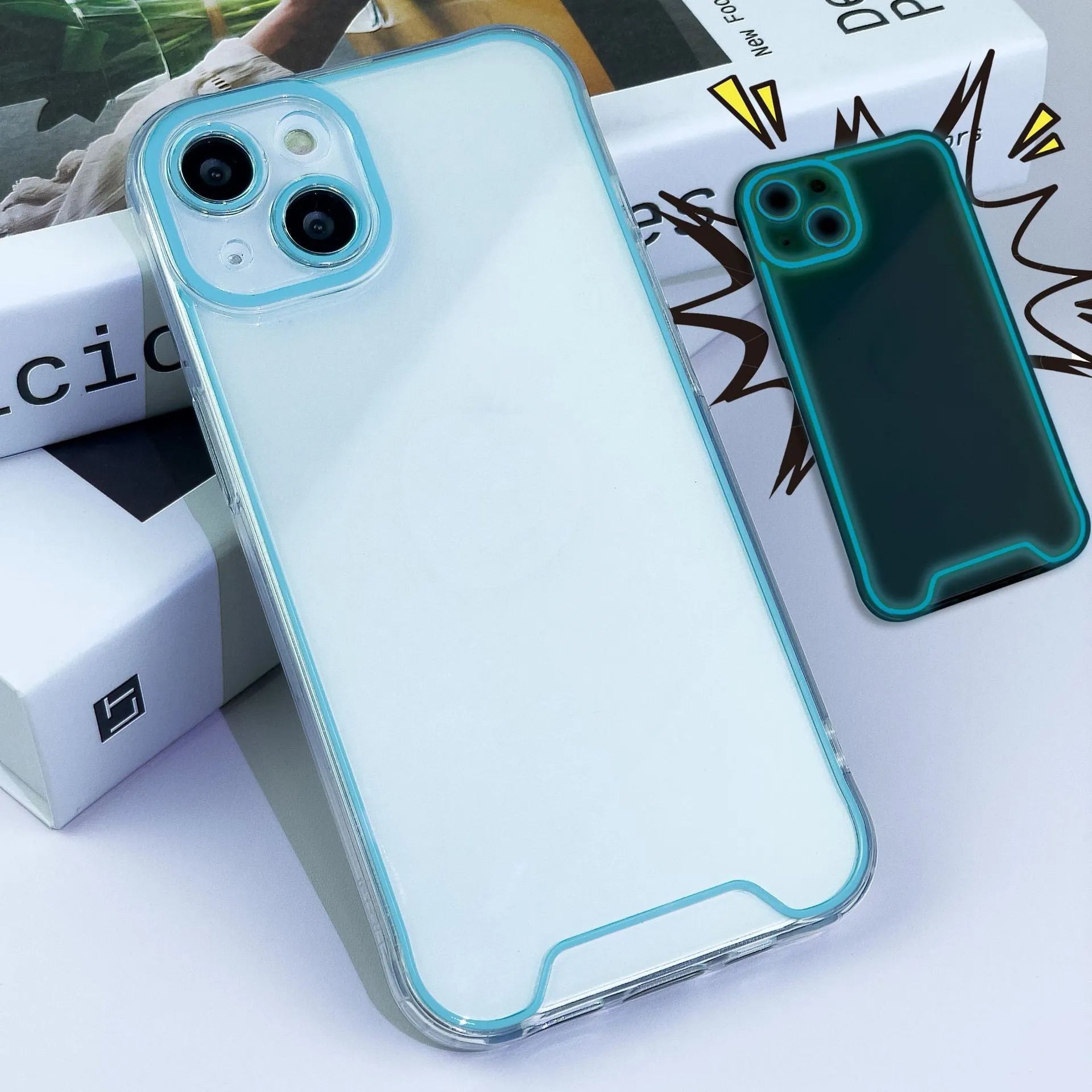 Glow in the dark green soft TPU phone case for iPhone on a dark background.