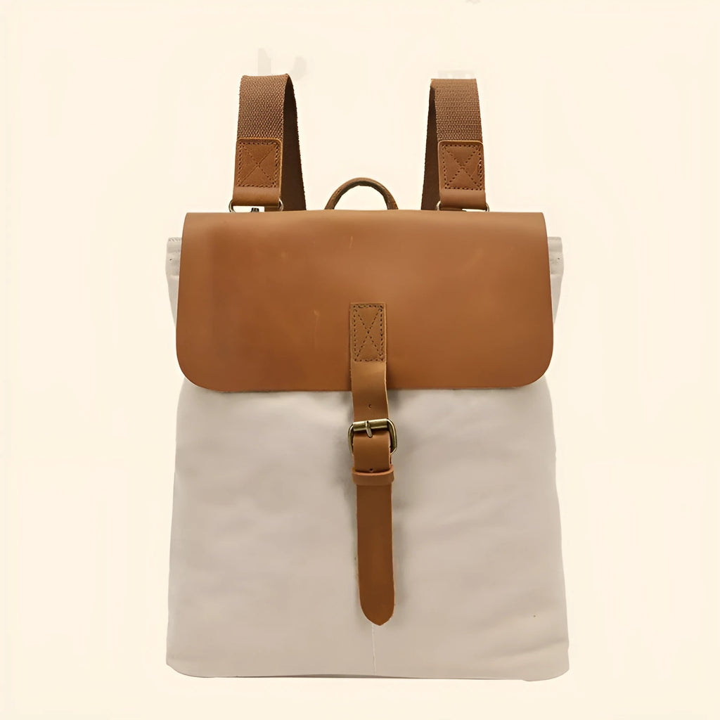 Canvas waterproof backpack with splicing design in khaki colour, 29x13x35cm