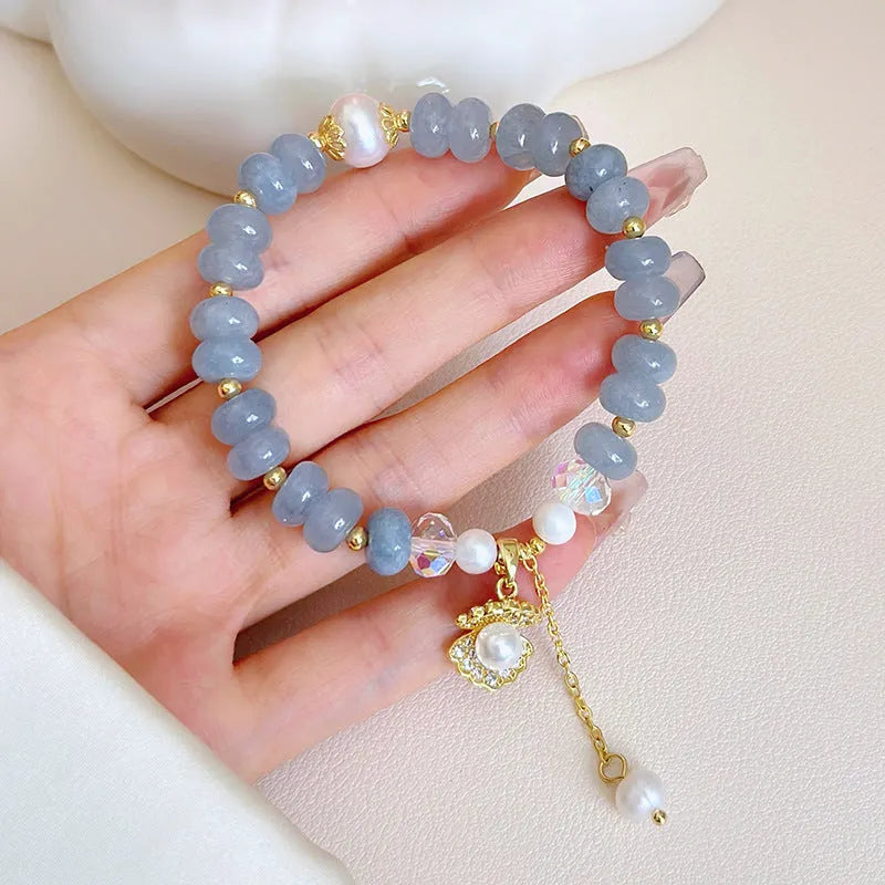 Natural aquamarine pearl shell bracelet handmade for women travel commemoration gift