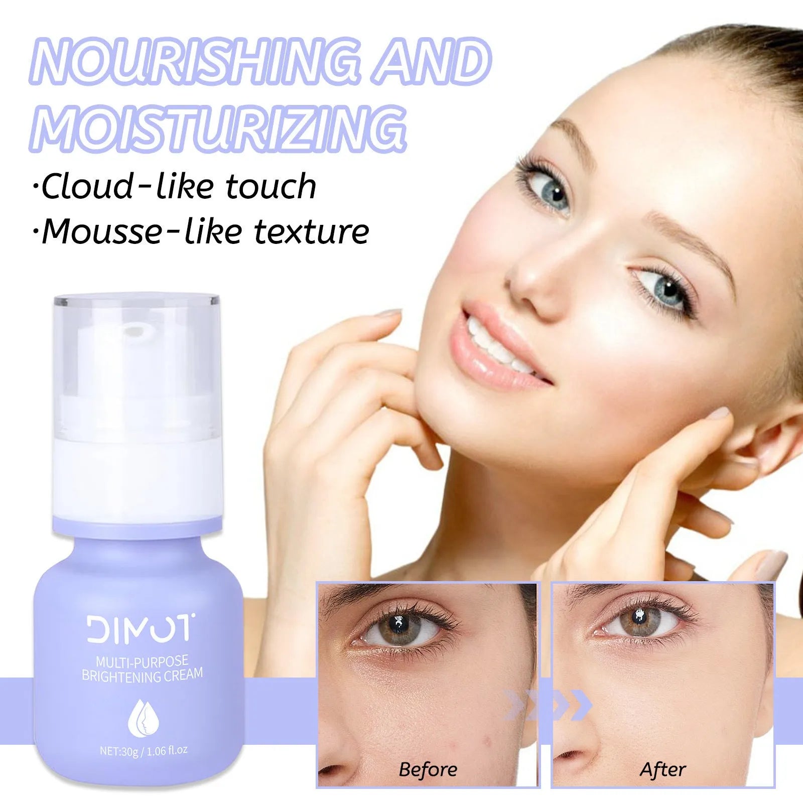 30ml moisturizing cream makeup primer in white pump bottle for all skin types