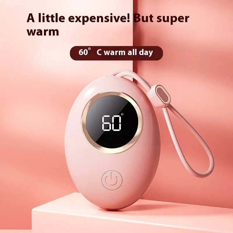 USB rechargeable hand warmer with digital display in multiple colour options