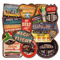 Set of 36 vintage surf and beach themed vinyl stickers in sizes from 6 to 10 centimetres.