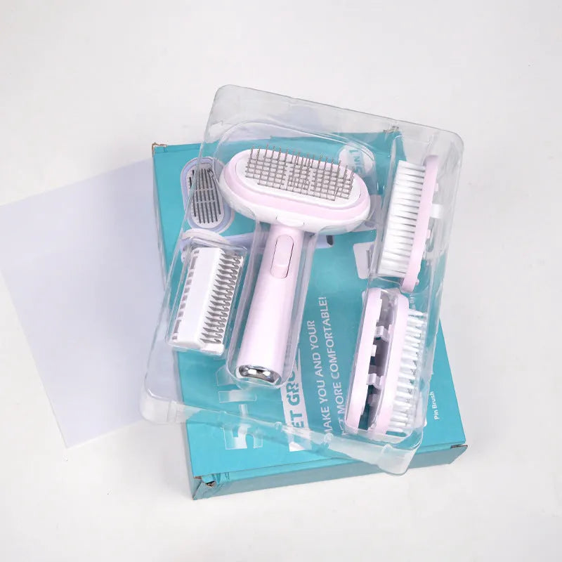 Pet hair removal steel needle comb brush in blue and pink for dogs and cats