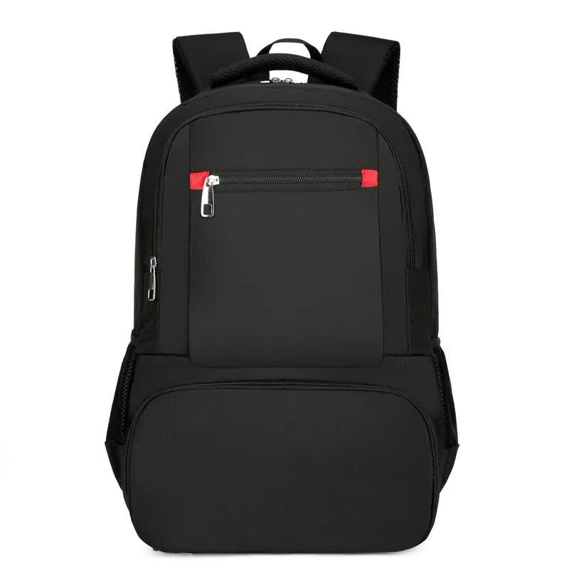 Light grey insulated Oxford cloth backpack with curved shoulder straps and pull rod belt for travel