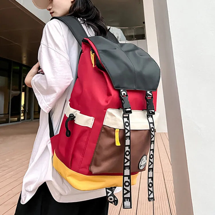 Oxford cloth backpack in black, green, or red with handheld and shoulder straps