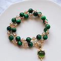 Handmade natural Tigereye stone crystal bracelet with double chain, rose red fox charm