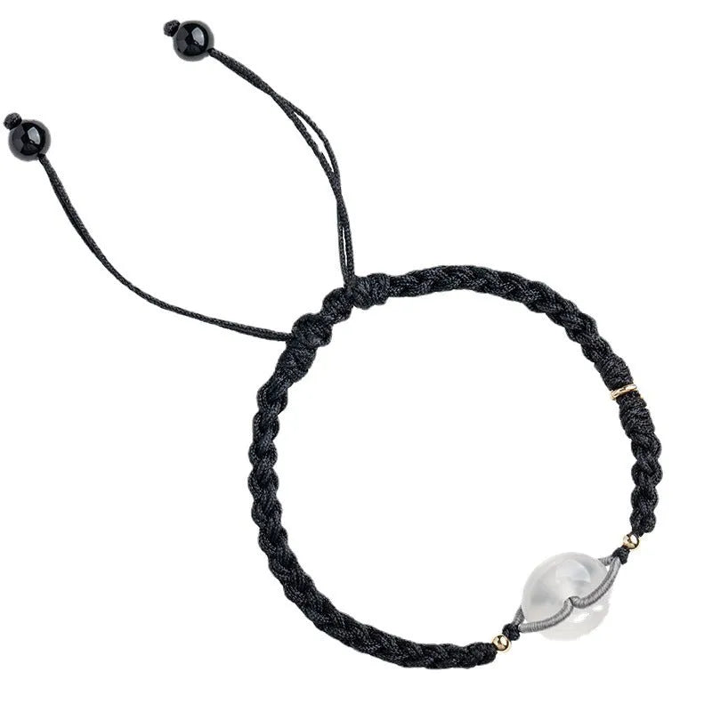 Women's weave strap crystal bracelet with chamfered square grain beads, black rope, ethnic style, flower shape