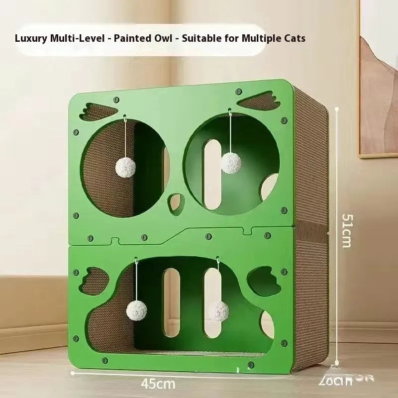 Wear-resistant non-chip cat scratching board double layer cute style cat nest with owl design