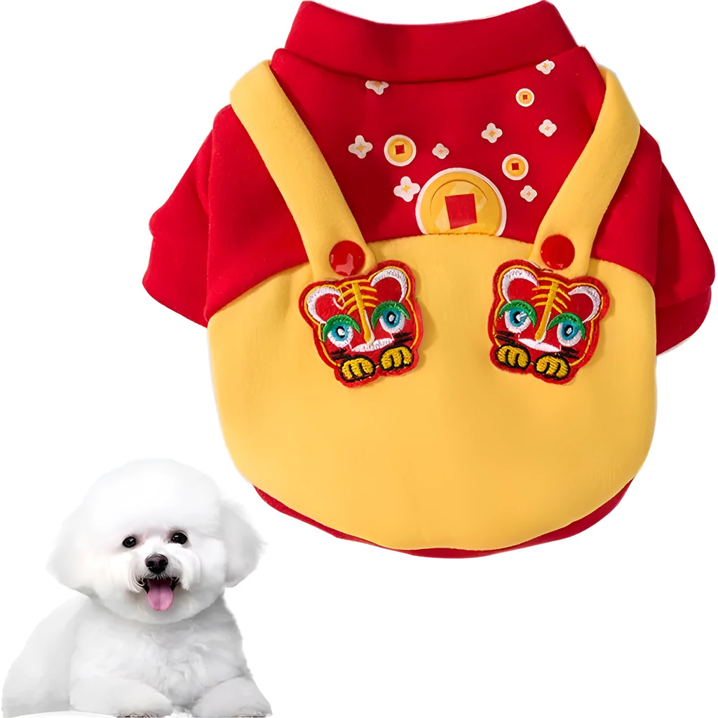 Red dog autumn winter hoodie made of pure cotton, with hood, front view on white background