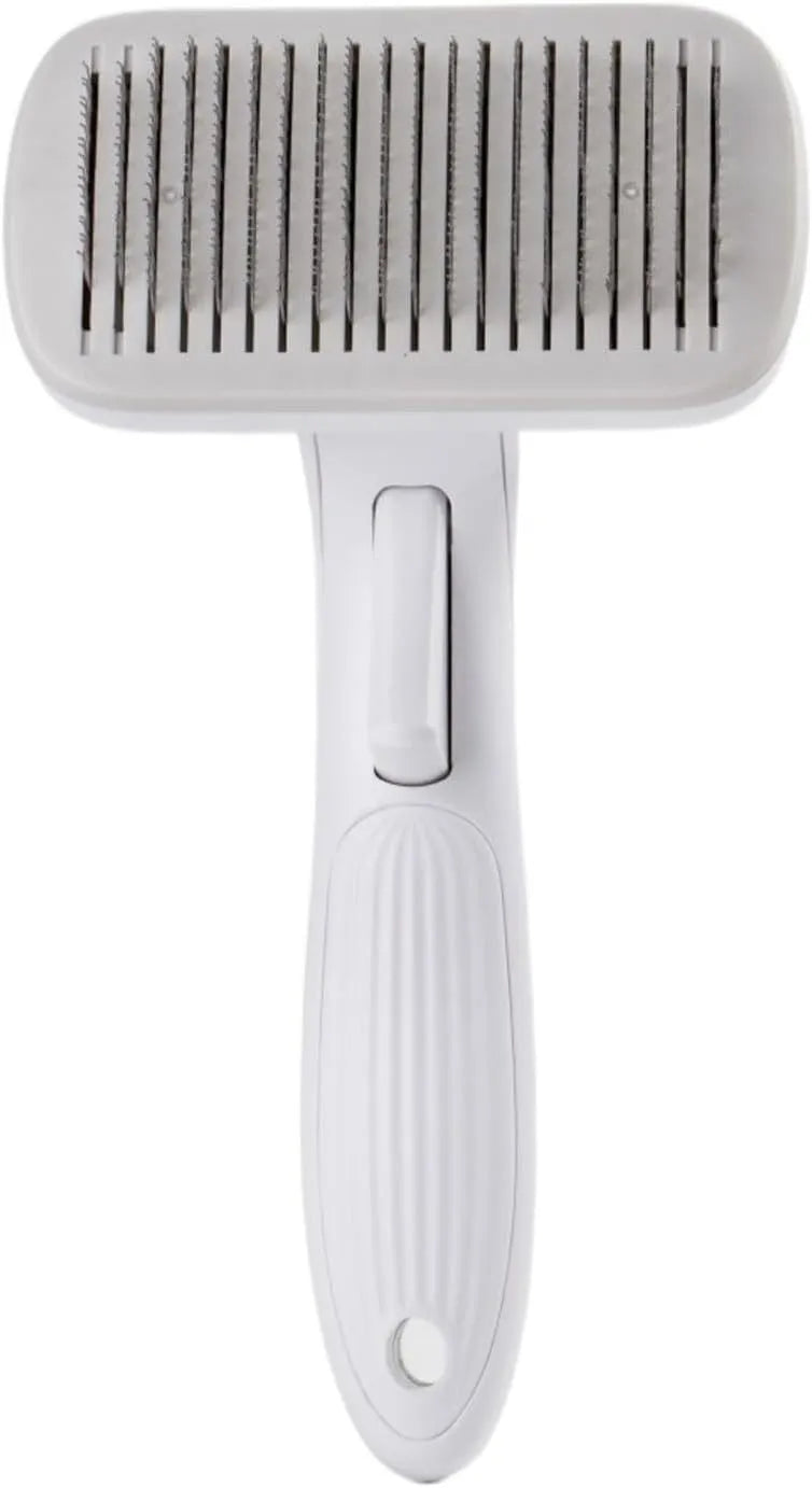 Automatic pet hair removal comb for dogs and cats in blue colour showing one-click button