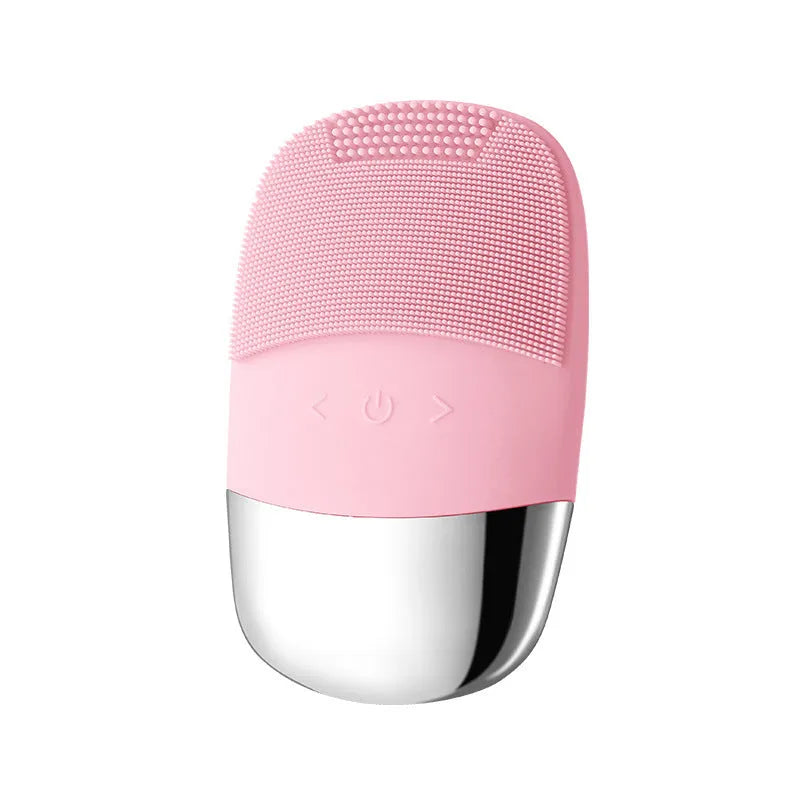 Silicone electric facial cleansing brush in Lake Blue with three vibration gears and silicone bristles