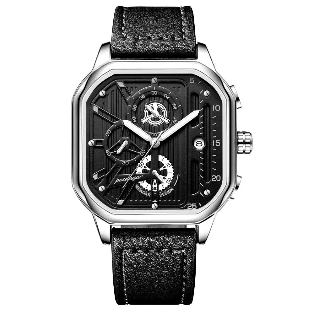 Men's sports watch with belt-style metal strap and multiple colour case options.