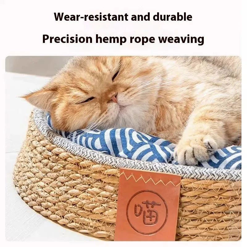 Natural rattan cat nest breathable wicker bed in small size for cats