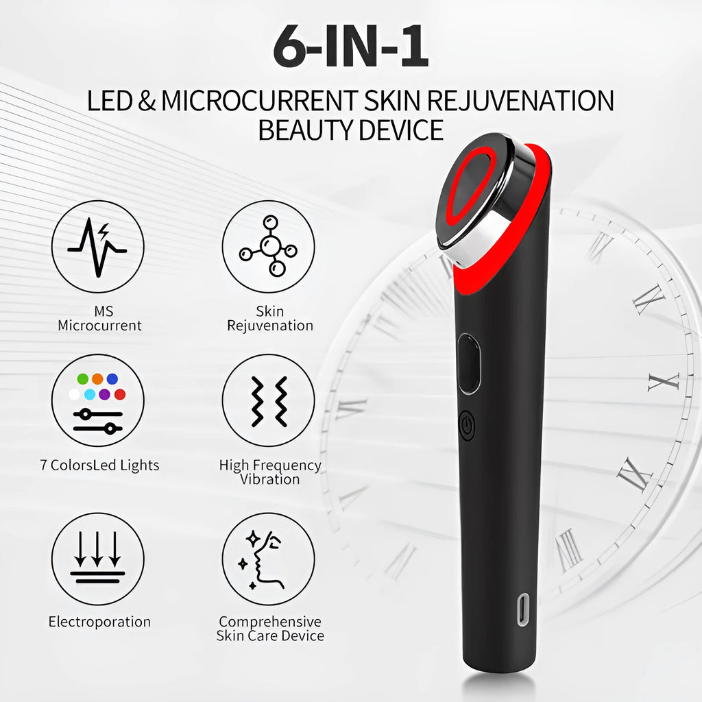 Black 7 colour light vibration face red blue light eye massager with inductive controls