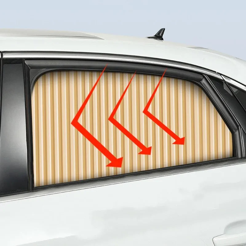 Retractable car sunshade curtain with roller shutter system in black colour