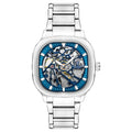 Men's automatic watch with square hollow luminous dial on stainless steel strap