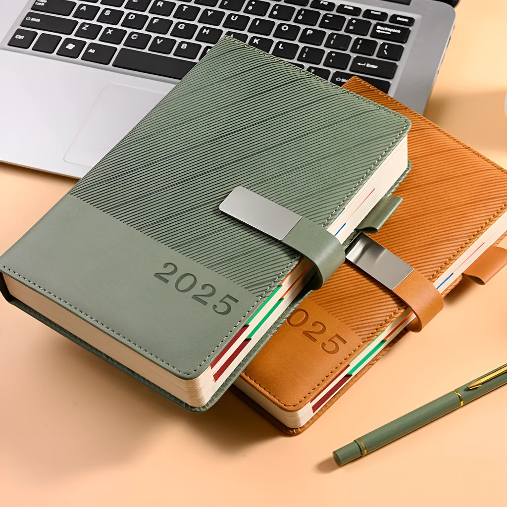 Creative Simple thick notepad with striped PU leather cover showing eight colour options