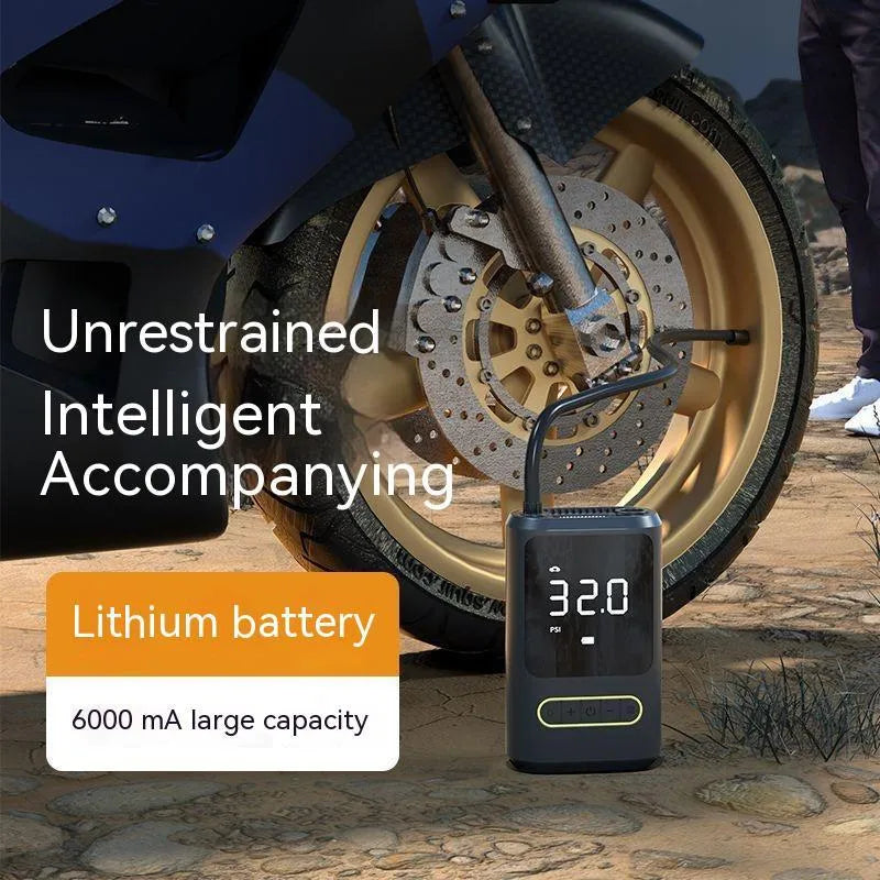 Handheld wireless digital display air pump with LED light and assortment of air nozzles