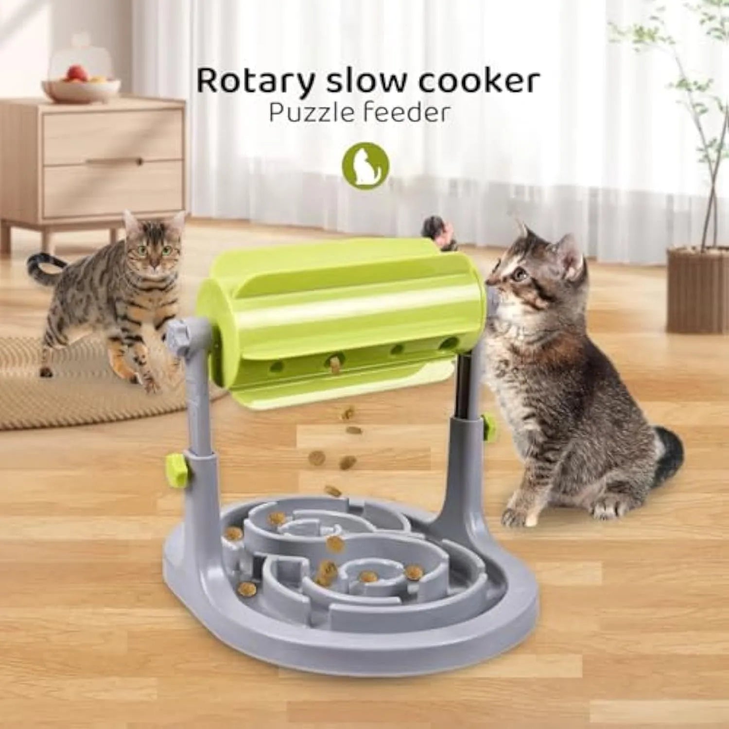 Blue interactive pet slow feeder puzzle toy with raised patterns and adjustable height mechanism