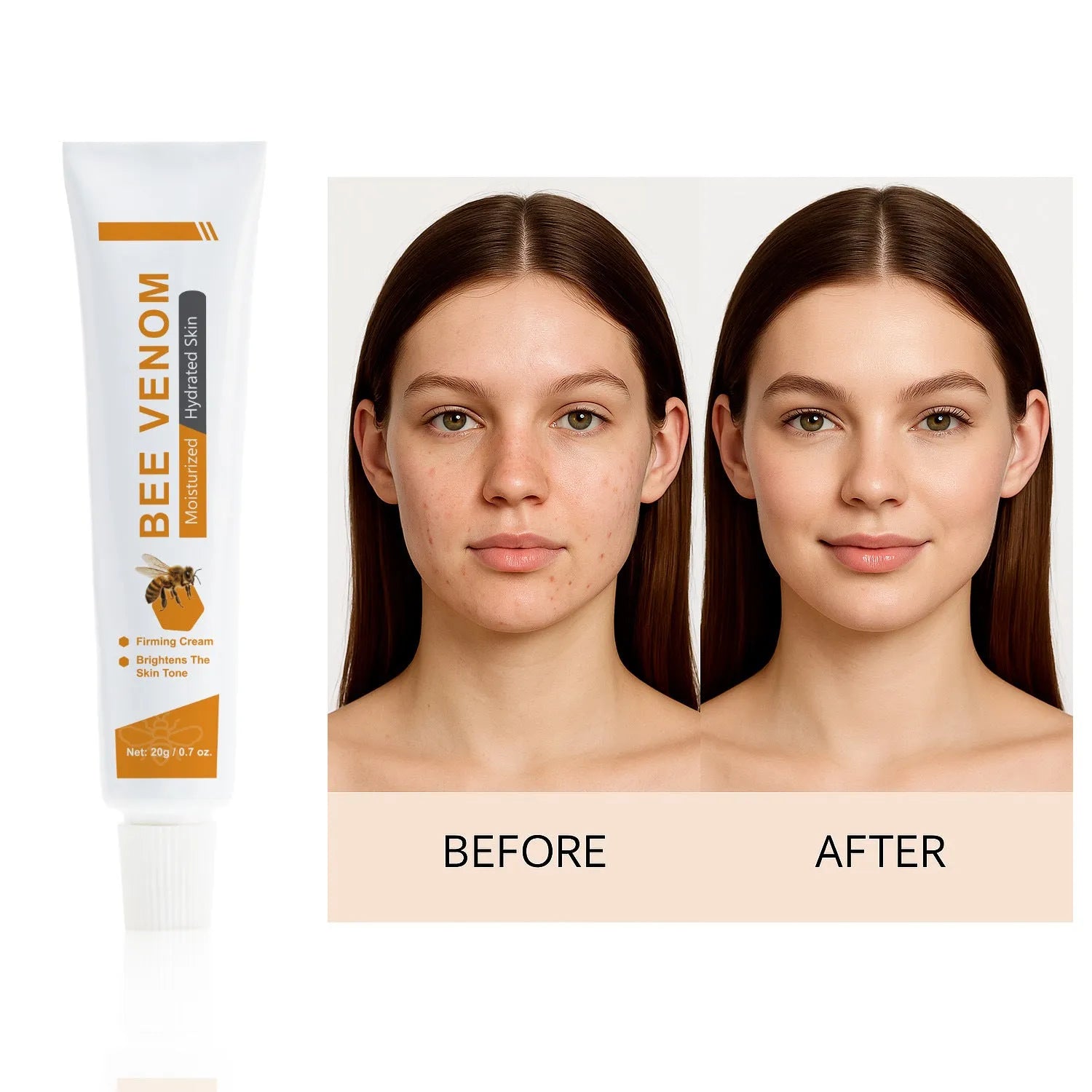 BEE Facial Neck Cream 20g tube on a white background, showing product label and specification FP-A024